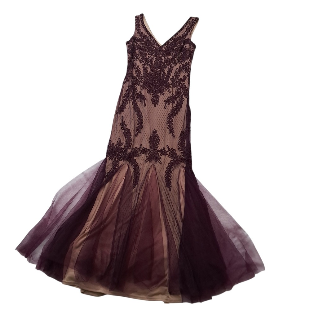 Cachet Gown Dress Womens 10 Wine Purple Soutache Mermaid Formal Evening Prom